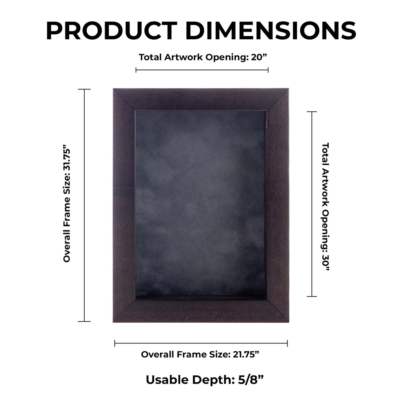 Rich Dark Brown Wood Shadow Box Frame with Acrylic Front - Dark Grey Suede Backing, 30 Sizes